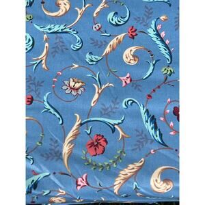 Vintage P Kaufmann Upholstery Fabric Blue Floral Scrolls 87x56" Cotton Chintz